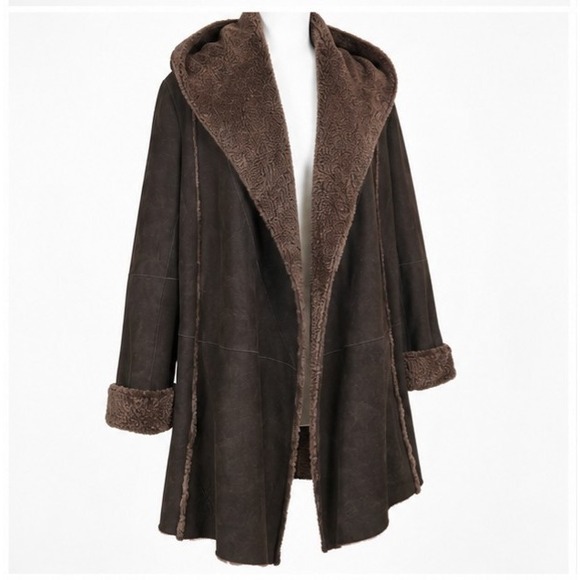 Vince Jackets & Blazers - Vince M Shearling Leather Coat Spanish Merino Lamb Wool Brown Suede Hooded
